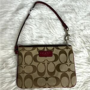 COACH Brown Red Canvas Wristlet